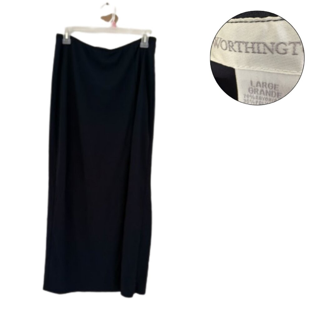 Worthington Women’s Skirt Large Black Long Midi Maxi Pull-On Stretch Waist